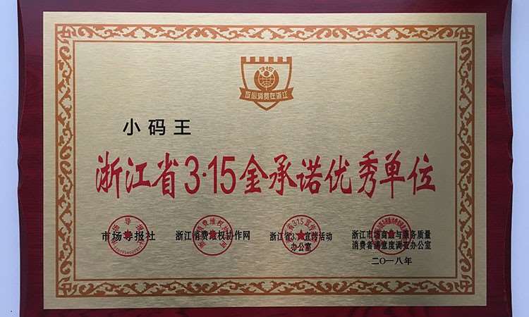 2018浙江省3.15金承诺奖优秀单位（奖牌）
