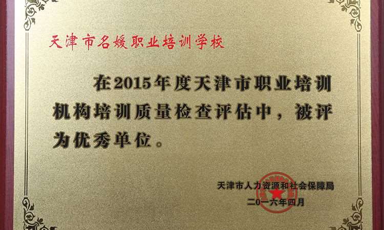 5 2015+天津市人力资源和社会保障部+年度天津市职业培训机构培训质量检查评估中 优秀单位
