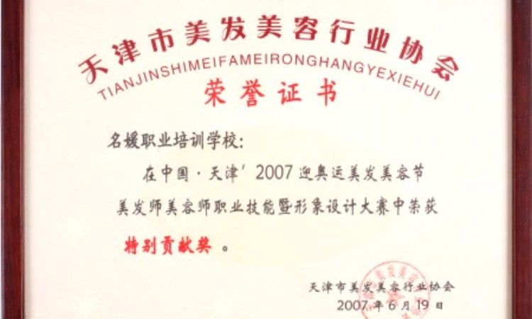 25天津市美发美容行业协会 特别贡献奖证书 (2)
